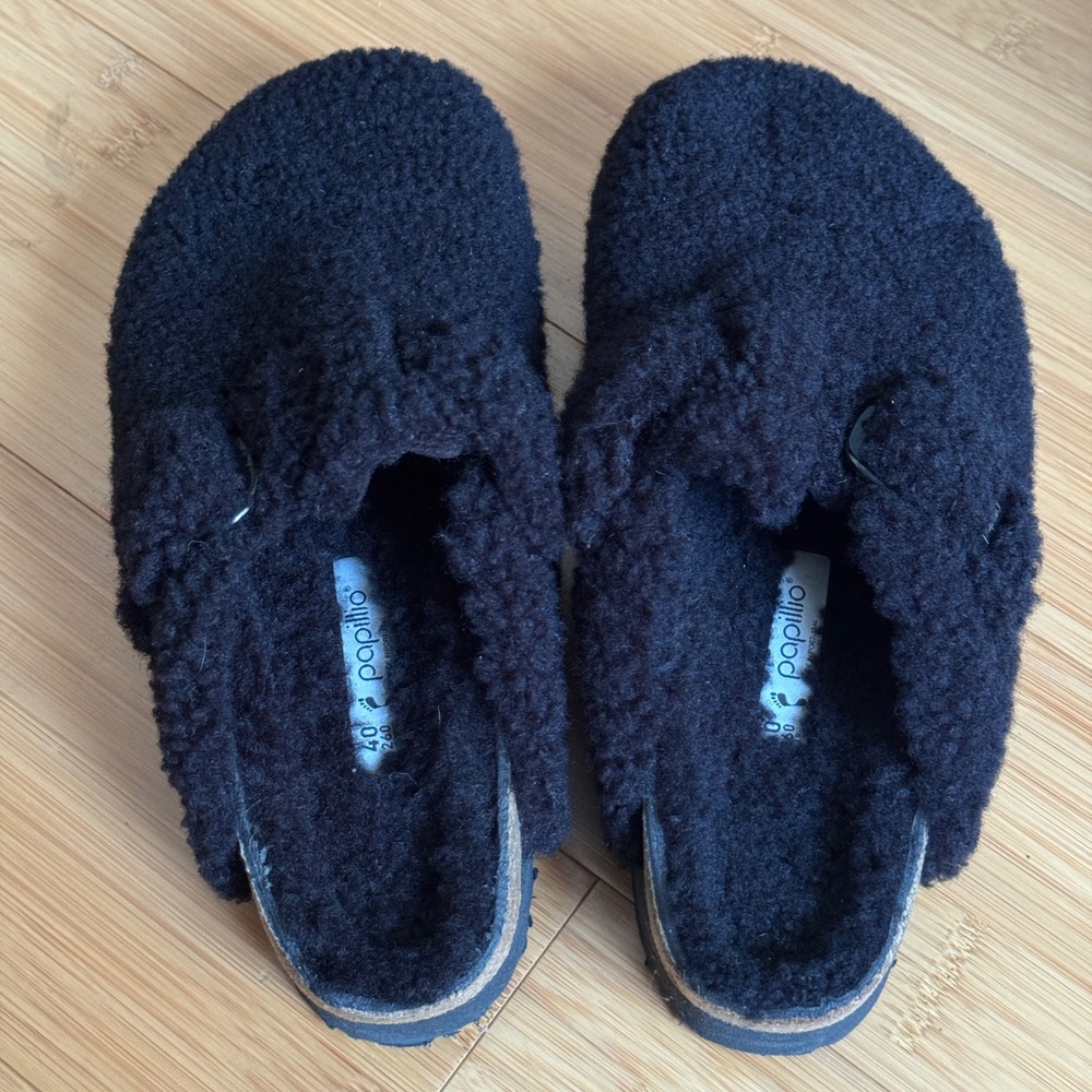 Papillio by Birkenstock Boston Teddy Black Shearling Platform Clogs EU 40 US 9 - Picture 4 of 10